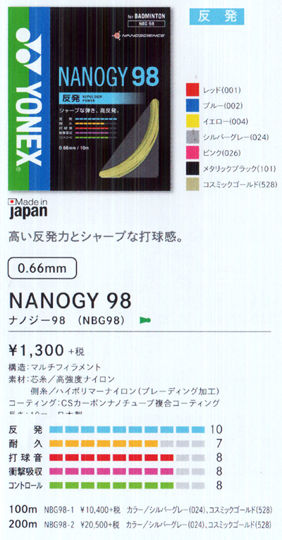 8640円 売れ筋アイテムラン YONEX ナノジー98 200mロール シルバーグレー